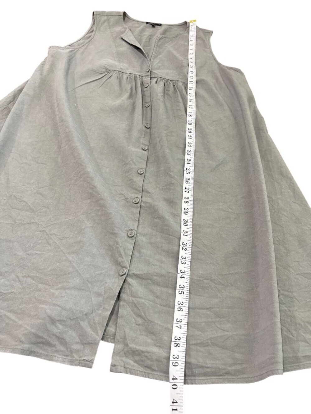 Eileen Fisher Womens Size L Dress Gray Sleeveless Linen Button-Up Italian Fabric - Picture 6 of 8